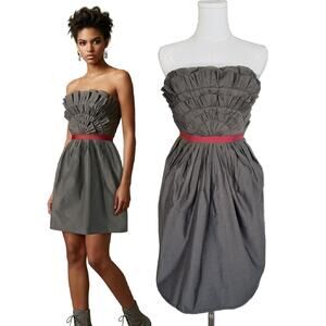 MOSCHINO CHEAP AND CHIC Vtg 90s y2k Strapless Fan Ruffle Mini Dress Gray US 8